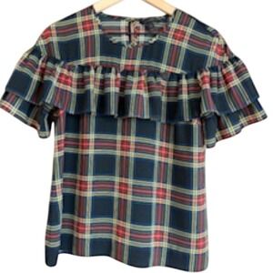 J. CREW Plaid Ruffle Blouse